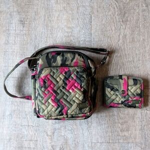 Lug Can Can 2 - Camo Orchid Convertible Crossbody Bag and Wallet RFID Like New!
